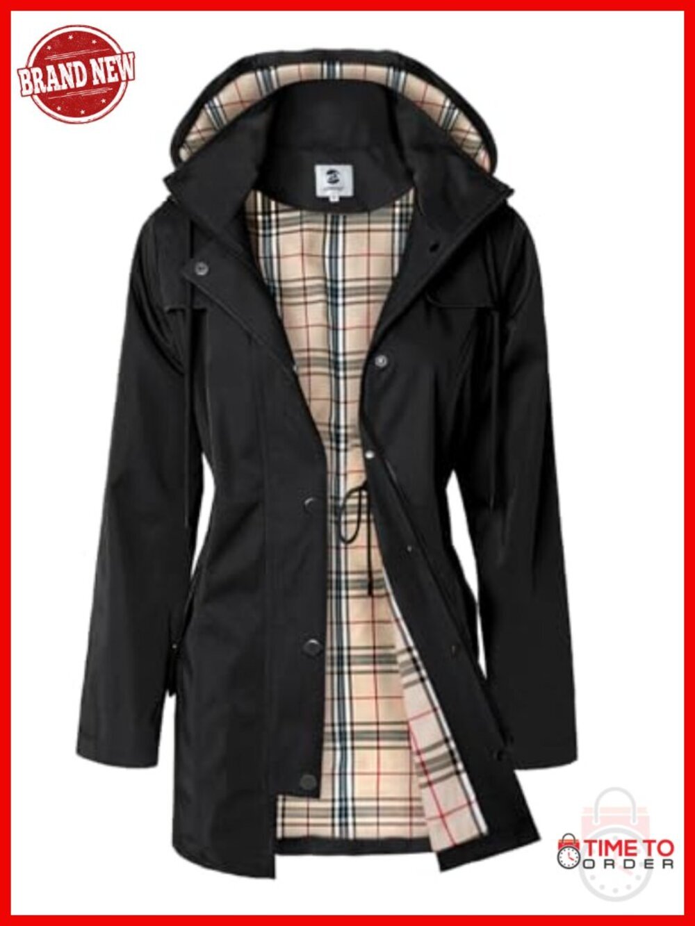 Women's Long Hooded Rain Jacket Outdoor Raincoat Windbreaker Water-Resistant